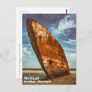 Rusted Shipwreck beached or stranded on a beach Postcard