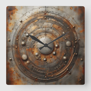 rusted steel object square wall clock