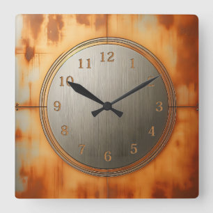 rusted steel square wall clock