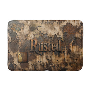 Rusted Typography on Grungy Industrial Wall Bath Mat