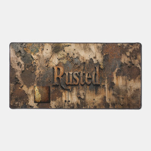 Rusted Typography on Grungy Industrial Wall Desk Mat