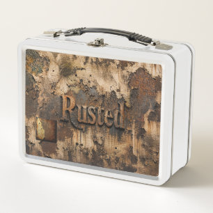 Rusted Typography on Grungy Industrial Wall Metal Lunch Box