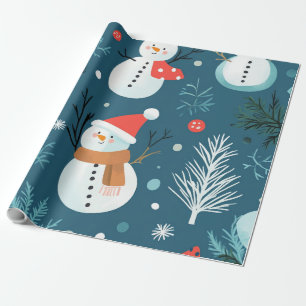 Rusti Cute Blue Snow man Christmas winter gift Wrapping Paper
