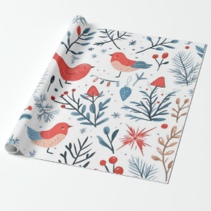 Rusti Cute White winter birds gift Wrapping Paper