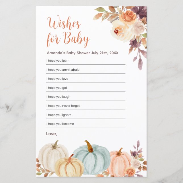 Rusti Orange Pumpkin Floral Wishes for Baby (Front)