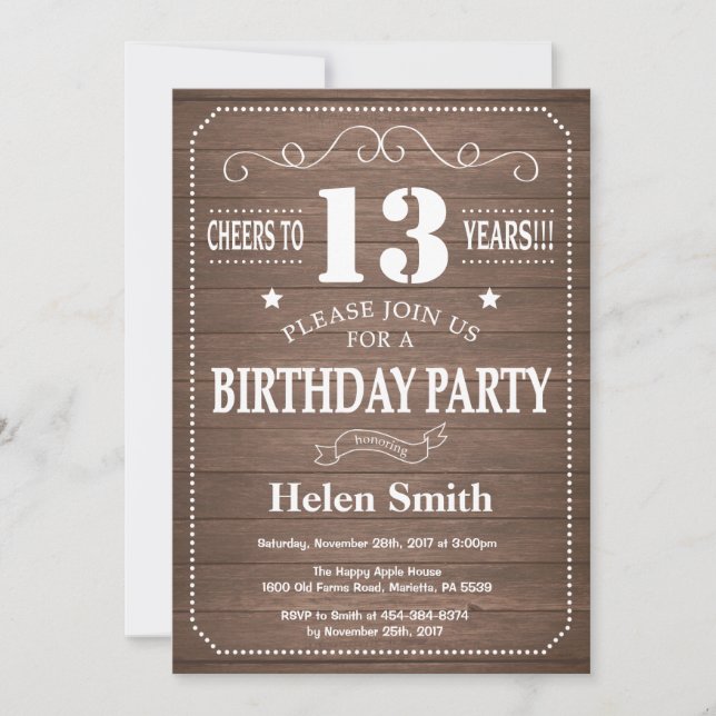 Rustic 13th Birthday Invitation (Front)