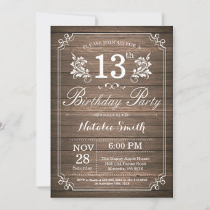Rustic 13th Birthday Invitation Floral