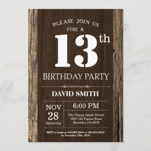 Rustic 13th Birthday Invitation Vintage Wood