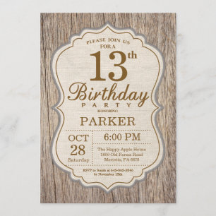 Rustic 13th Birthday Invitation Wood