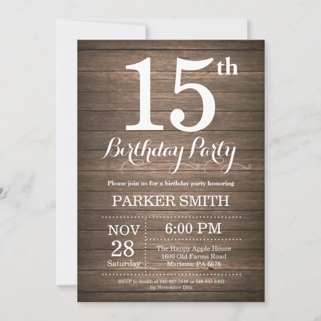 Rustic 15th Birthday Invitation (Front)