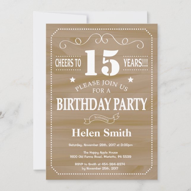 Rustic 15th Birthday Invitation (Front)