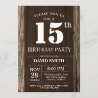 Rustic 15th Birthday Invitation Vintage Wood