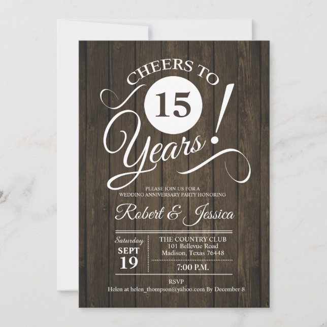 Rustic 15th Wedding Anniversary with Wood Pattern Invitation (Front)