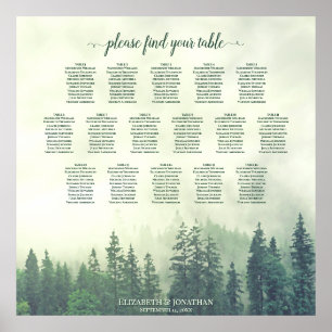 Rustic 16 Table Green Forest Wedding Seating Chart
