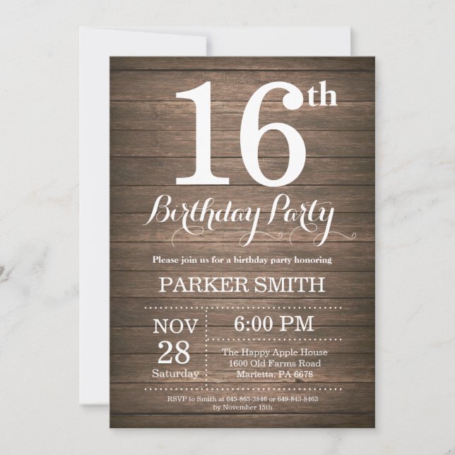 Rustic 16th Birthday Invitation (Front)