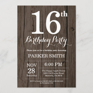 Rustic 16th Birthday Invitation