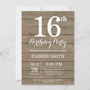 Rustic 16th Birthday Invitation