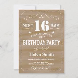 Rustic 16th Birthday Invitation