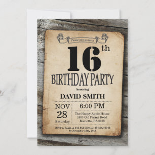 Rustic 16th Birthday Invitation Vintage Wood
