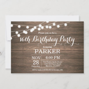 Rustic 16th Birthday Invitation Wood