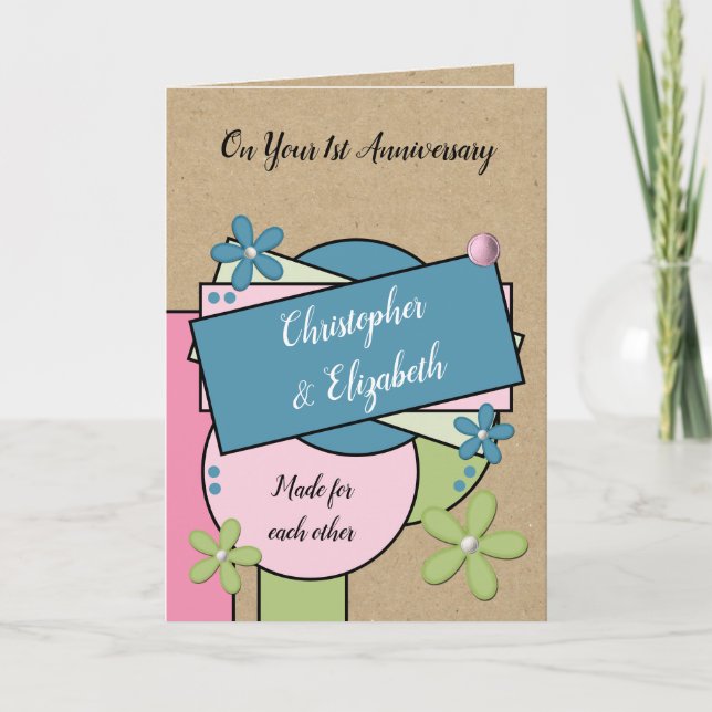 Rustic 1st Anniversary made for each other pink Card (Front)