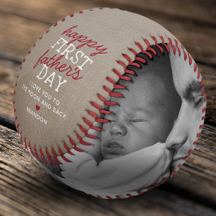 Rustic 1st Father's Day 2 Photo Baseball