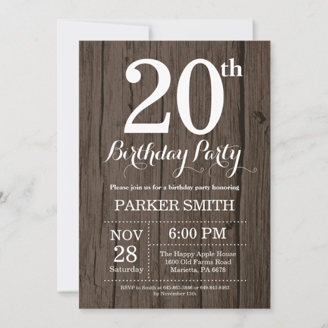 Rustic 20th Birthday Invitation (Front)