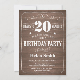 Rustic 20th Birthday Invitation