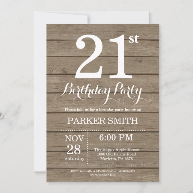 Rustic 21st Birthday Invitation (Front)