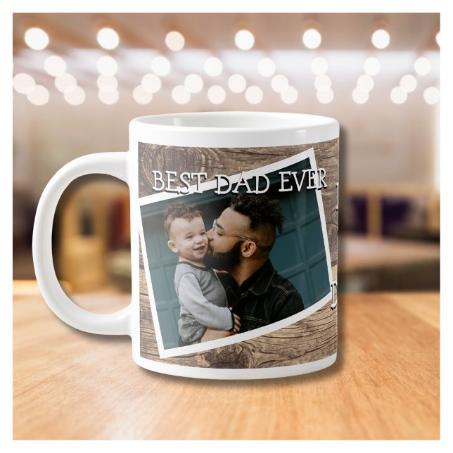 Rustic 2 Photo Best Dad Ever Large Coffee Mug (Creator Uploaded)