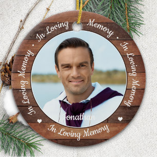 Rustic 2 Photo In Loving Memory Memorial Ceramic Ornament