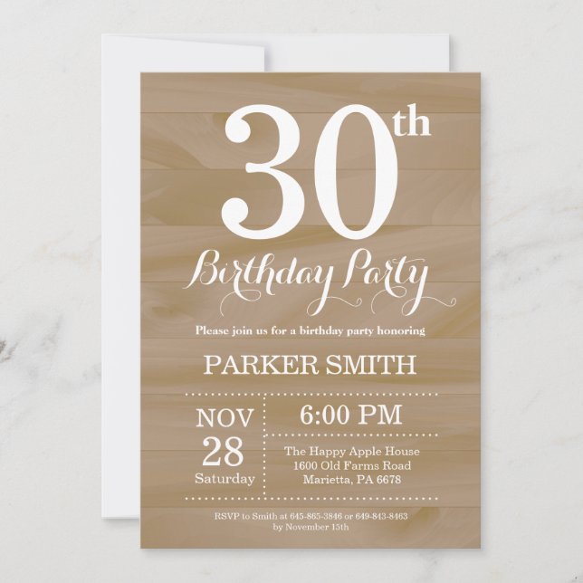 Rustic 30th Birthday Invitation (Front)