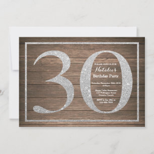 Rustic 30th Birthday Invitation Silver Glitter