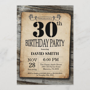 Rustic 30th Birthday Invitation Vintage Wood