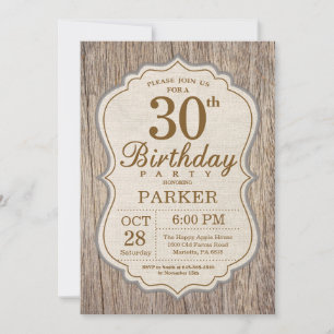 Rustic 30th Birthday Invitation Wood