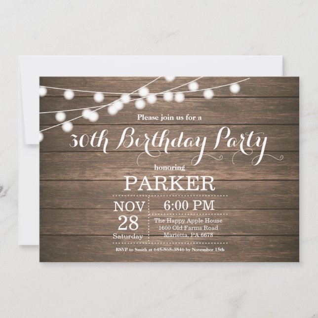 Rustic 30th Birthday Invitation Wood (Front)
