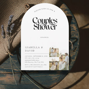 Rustic 3 Photo Arch Script Budget Couples Shower Invitation