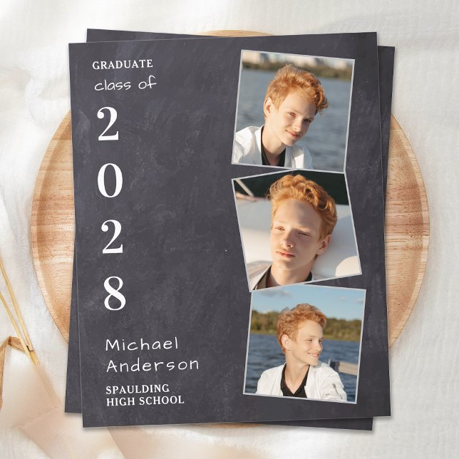 Rustic 3 Photo Budget Graduation Party Invitation (Creator Uploaded)