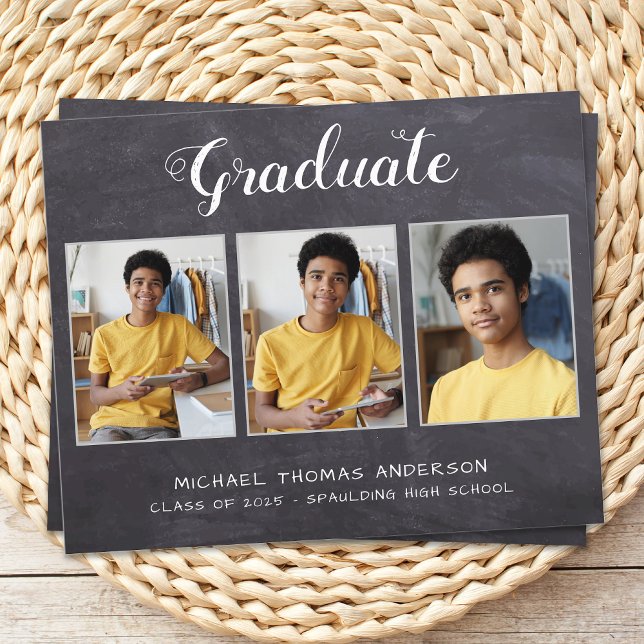 Rustic 3 Photo Chalkboard Budget Graduation Card (Creator Uploaded)