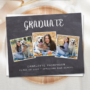 Rustic 3 Photo Chalkboard Graduation Invitation Po Postcard