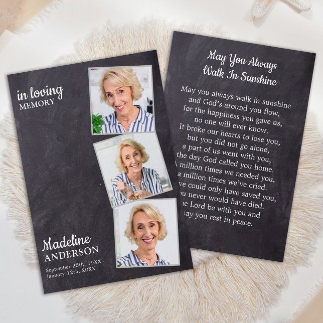 Rustic 3 Photo Memorial Funeral Prayer Card (Creator Uploaded)