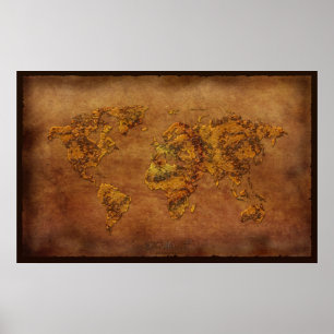 Rustic 3D effect World Map Art Poster