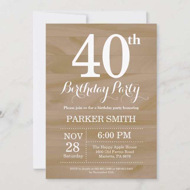 Rustic 40th Birthday Invitation (Front)