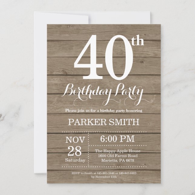 Rustic 40th Birthday Invitation (Front)
