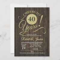 Rustic 40th Wedding Anniversary - Gold Wood