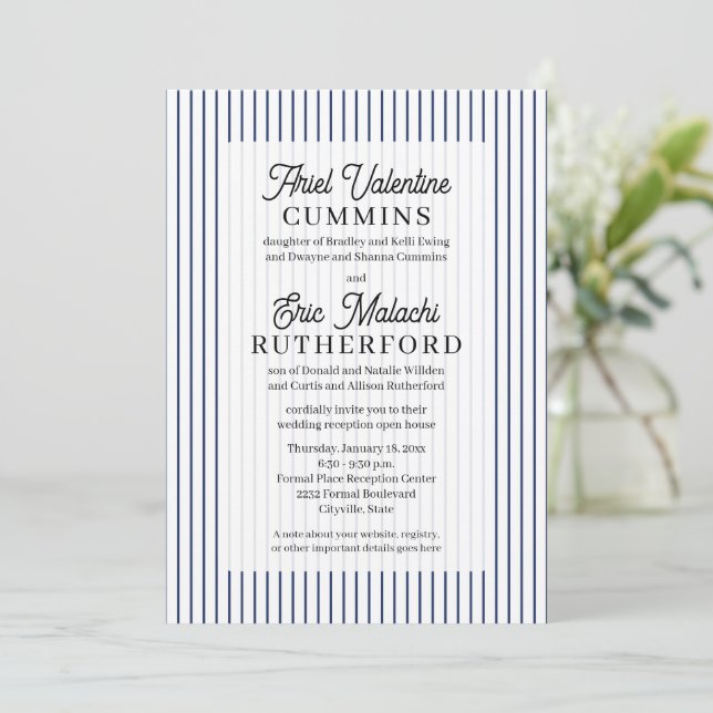 Rustic 4 Sets of Parents Blue Pinstripe Invitation (Standing Front)