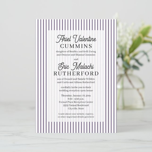Rustic 4 Sets of Parents Purple Pinstripe Invitation (Standing Front)