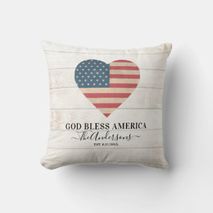 Rustic 4th of July Patriotic Flag Heart  Cushion