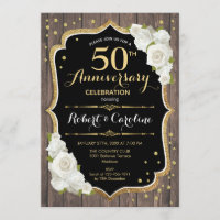 Rustic 50th Anniversary Invitation - Gold Wood