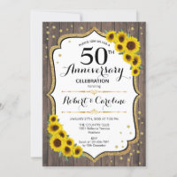 Rustic 50th Anniversary - Sunflowers Wood Gold